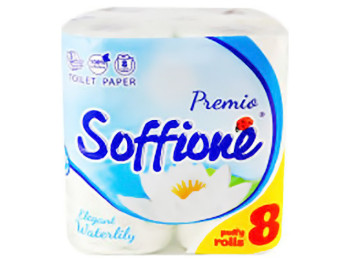 Папір туалетний Soffione Elegant Waterlily Premio тришаровий, біло-зелений (ціна за 8 рулонів)