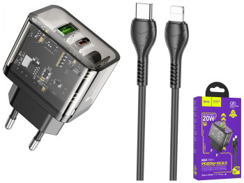 Сетевое Зарядное Устройство Hoco N34 Dazzling PD20W+QC3.0 Type-C to Lightning Цвет Прозрачный черный