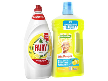 Засіб для миття посуду Fairy Лимон 900 мл + Mr.Proper Лимон 1л