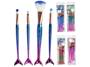 Набір пензлів для макіяжу Mermaid, алюміній, пластик, 7см, 4 дизайни (ціна за 4 предмети)