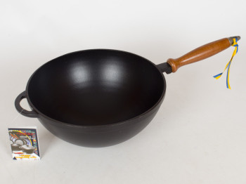 Кастрюля чугунная WOK эмал. мат. с дерев. ручкой 26x12см 3.5л 02040
