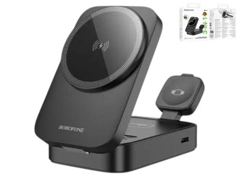 Беспроводное зарядное устройство Borofone BQ38 3-in-1 для iWatch, черный