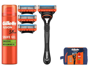 Подарочный набор Gillette Fusion 5 (Бритва+4 картриджа+Гель для бритья, 200мл+косметичка)