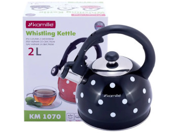 Чайник Kamille из нержавеющей стали со свистком, черный, 2л
