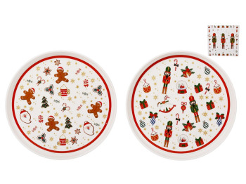 Тарелка сервировочная с бортиком Christmas, фарфор, 24,5×2,5см, 2 дизайна (цена за 1шт)
