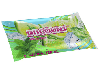 Вологі серветки "Discount" "З ароматом м'яти і лайма" антібактеріальні 15 шт