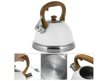 Чайник Kamille із нержавіючої сталі зі свистком та ручкою soft touch, білий, 2,7л