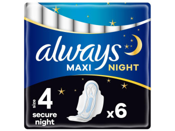 Прокладки гигиенические Always Maxi Night, с крыльями, 7 капель, 6шт