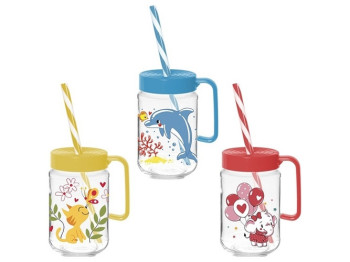 Чашка Herevin Decorated Mug - Mix DCE, з трубочкою, 370мл, 8699038093836