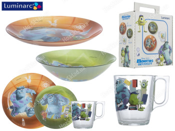 Набор посуды детской стеклянной Luminarc Disney Monsters 3 пред. (тарелка, салатник, чашка) 02542