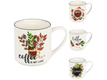 Чашка Coffee, порцеляна, 330мл, колір білий, 4 дизайни (ціна за 1шт)