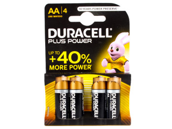 Батарейка алкалиновая Duracell, 1.5V, AA, LR6 (цена за упаковку 4шт, 1 лист)