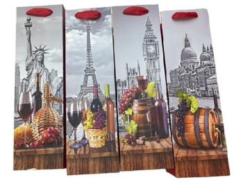 Пакет новорічний паперовий під пляшку Country wines, 12x36x9см