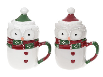 Кружка керамическая с фигурной крышкой Bonadi Мудрая сова 350мл, 2 дизайна