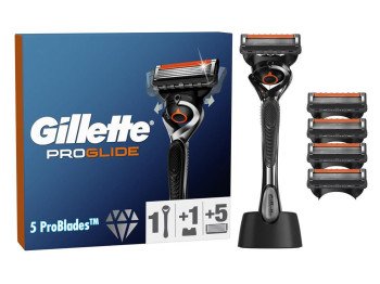 Станок для бритья Gillette ProGlide, 4 сменных картриджа, подставка, металл, цвет черный