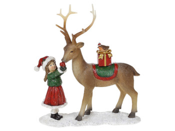 Декоративная статуэтка Девочка с оленем, 21см, цвет - красный с коричневым