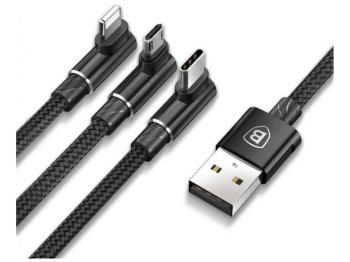 Кабель USB Baseus MVP 3-in-1 USB to Micro / Lightning / Type-C 3.5A 1.2m CAMLT-WZ Цвет Черный, 01