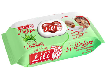 Влажные салфетки детские антибактериальные Lili DELUXE "С экстр. алоэ" 120шт  с клапаном