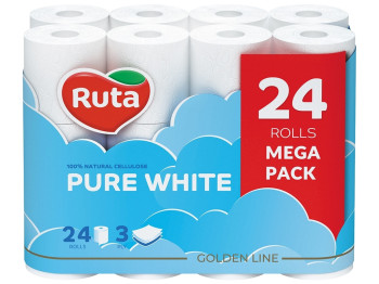 Папір туалетний Ruta Pure White, 3х шаровий, 24 рулони, білий