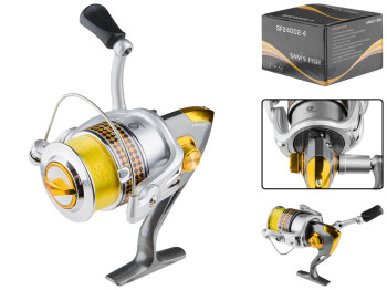 Катушка Sams Fish фрикцион задний, 3bb 4000 с леской, графитовая шпуля