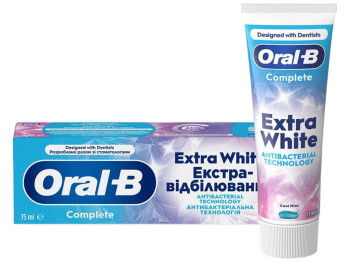 Зубна паста Oral-B Complete Extra White, антибактеріальна, відбілювання, 75 мл