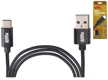 Кабель VOIN USB - Type C 3А, 2м, black (быстрая зарядка/передача данных), CC-1802C BK