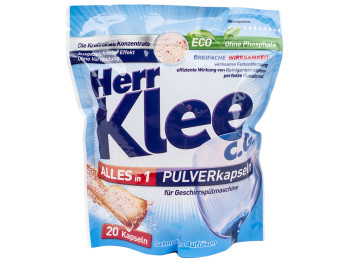 Засіб для миття в посудомийній машині Klee капсули з порошком 20шт