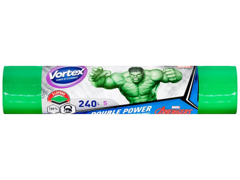 Пакети для сміття Vortex DOUBLE POWER, багатошарові, зелені, 240л, 5шт