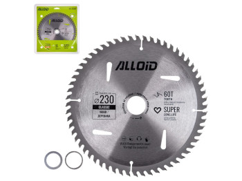 Диск пильний Alloid по дереву, 60 зубів, твердосплавні напайки, 230x30/25,4/22,2мм