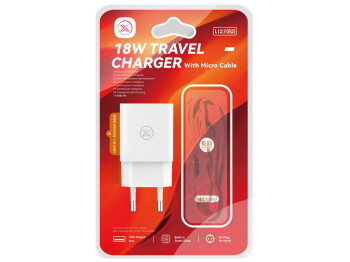 Сетевое зарядное устройство XO L127 1USB QC 18W+USB to Micro New Logo, цвет белый