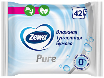 Бумага туалетная влажная Zewa Sensitive, биоразлагаемая, без запаха, целлюлоза с волокнами льна, 42ш
