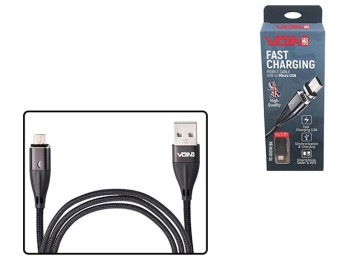 Кабель магнитный VOIN USB - Micro USB 3А, 1m, black (быстрая зарядка/передача данных)