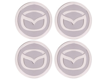 Наклейки на колпаки MAZDA, 9см, серые, 4шт
