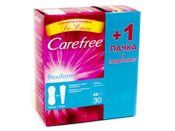 Прокладки Carefree "Flexi Form" 2капли 30шт + "Cotton extract Fresh" 2капли 20шт в подарок