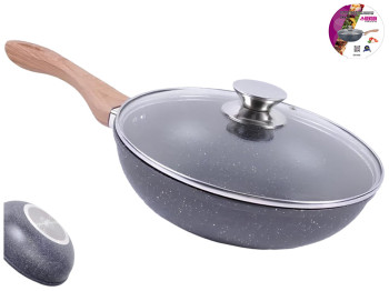 Сковорода WOK Benson антипригарная с крышкой, ручка Soft touch, 28см (индукция)