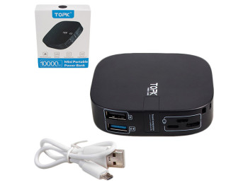 Портативное зарядное устройство TOPK 10000mAh Li-polymer 5V2,1A (Lighting, Type C, Micro USB) черная