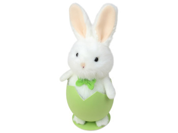 Пасхальный декор Easter Bunny белый кролик в зеленом яйце, 12см