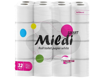 Папір туалетний целюлозний Mildi Smart, 2 шари, 100 листів, колір білий (ціна за набір 32шт)