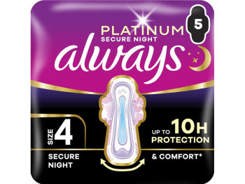 Прокладки гигиенические Always Platinum Secure Night, с крылышками, 7 капель, размер 4, 5шт
