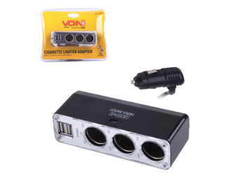 Разветвитель прикуривателя VOIN SC-3036, 3 гнезда + 2xUSB (2.1A), провод, предохранитель