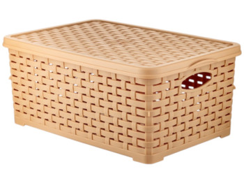 Корзина Basket Rotang, с крышкой, пластик, 7л, 28×19×12,5см, цвет бежевый