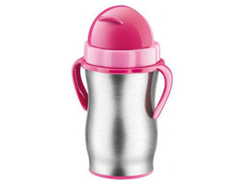 Термос с трубочкой детский BAMBINI нержавеющая сталь 300мл розовый 77061