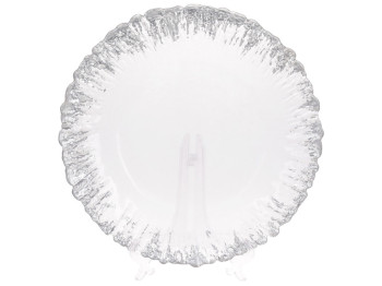 Тарелка сервировочная, цвет - прозрачный с серебряной каймой, 33см