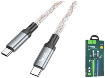 Кабель USB Hoco U112 Shine 60W Type-C to Type-C LED, Серый