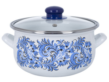 Кастрюля эмалированная со стеклянной крышкой Infinity "Blue flowers" D16см 1,8л 50173