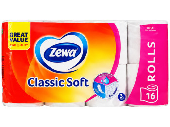 Туалетная бумага Zewa Classic Soft, белая, 3-слойная (16 рулонов)