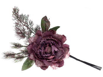 Декоративный искусственный цветок Пион, 15x41см, цвет – пурпурный