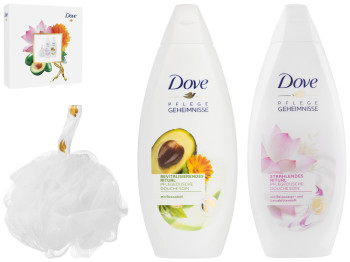 Набір подарунковий Dove "Натхнення" (2 гелю для душу 250мл "Сяйво шкіри" і "Надихаючий"+мочалка)
