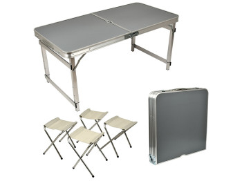Стіл-чемодан зміцнений (мдф, алюмінієвий каркас, 4 стільці) 120х60х70см