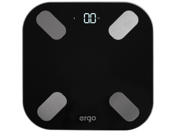 Весы напольные электронные Ergo PSB 490, до 150 кг, Bluetooth, 3×AAA, стекло, 28×28см, цвет черный